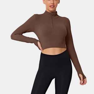 Halara Mock Neck Half Zip Size M in Coffee (Sold out on site) 🤎